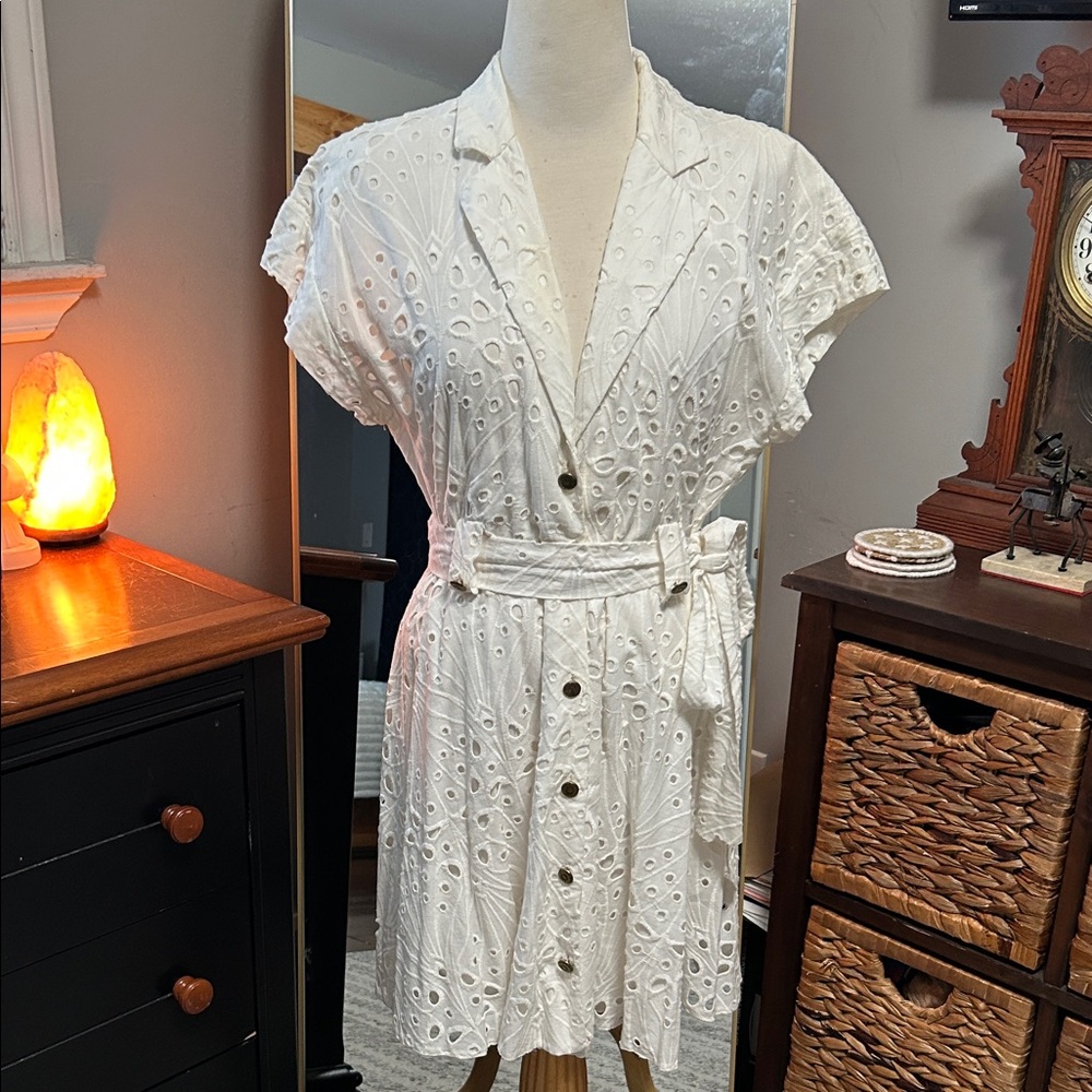 ZARA Eyelet Wrap Dress White Sz M NWT